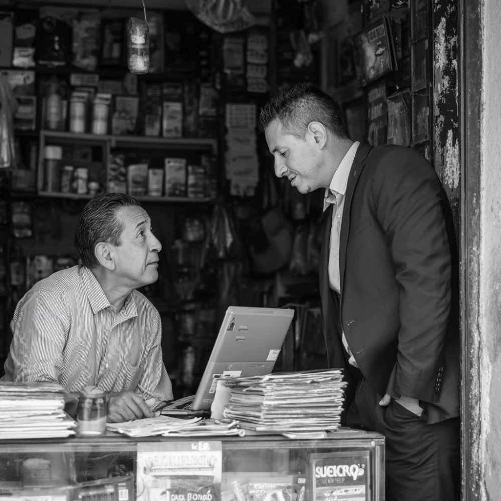 persona atendiendo su negocio